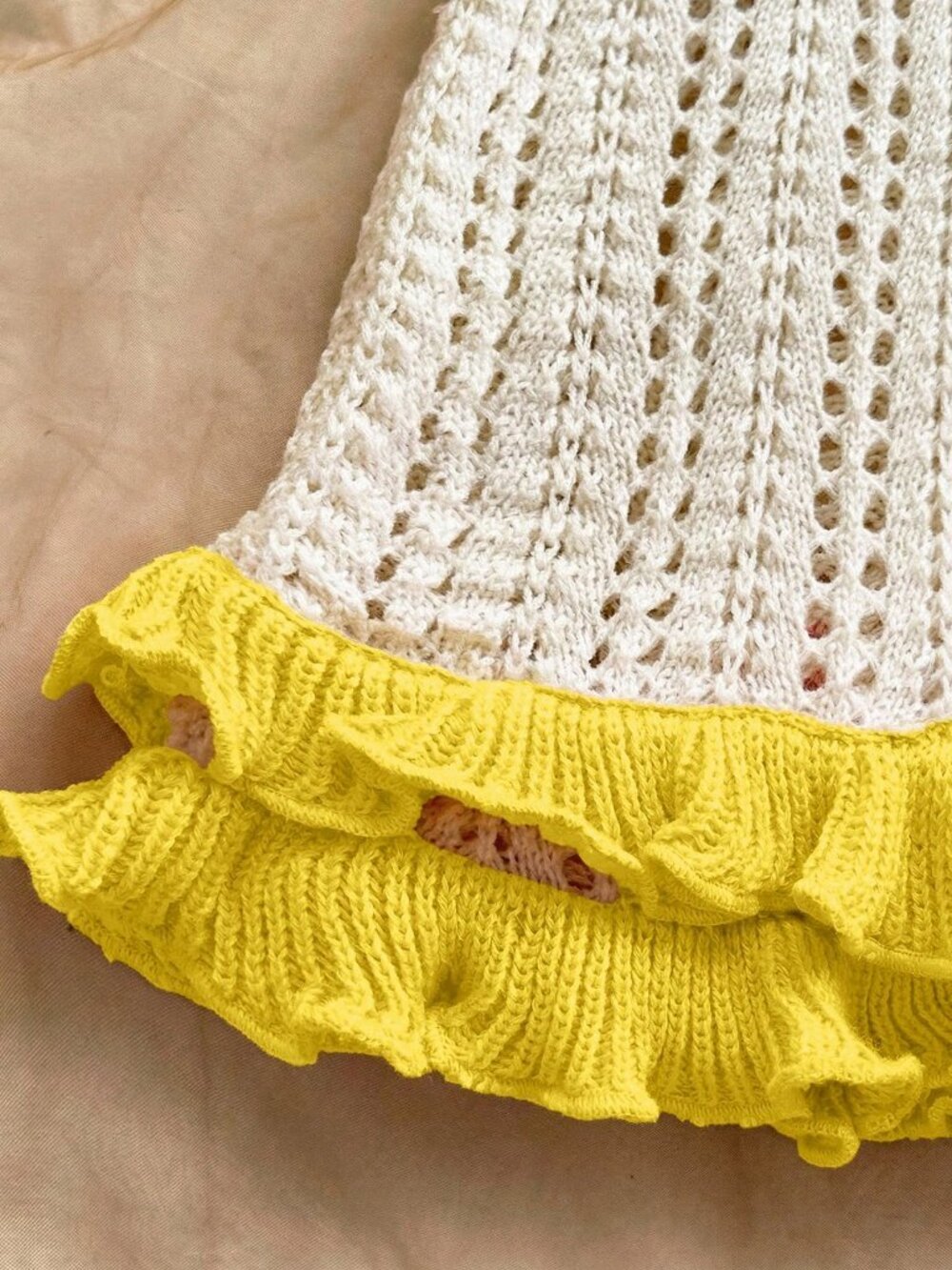 Yellow Casual Women's Cute Starfish Decor crochet Knit mini Dress - Picture 5 of 7